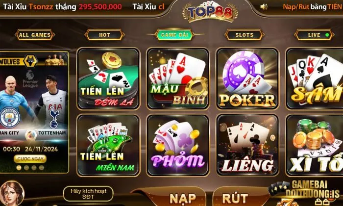 Kho game bài tây hấp dẫn tại Top88