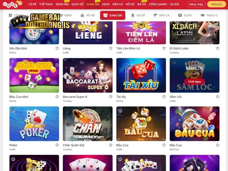 Hàng loạt game bài đổi thưởng hot có mặt tại LODE88