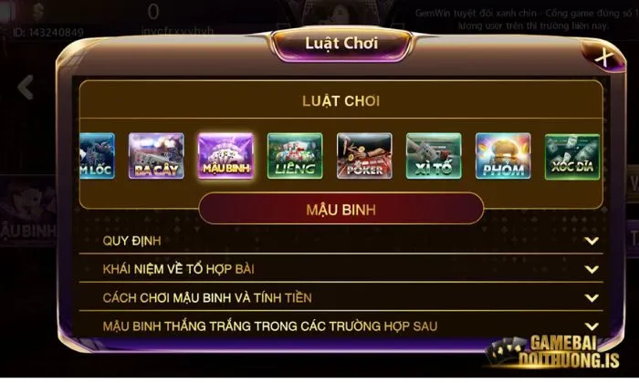 Luật chơi mậu binh Gemwin