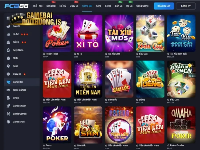 Nhiều game bài hot có mặt trên sảnh FCB8