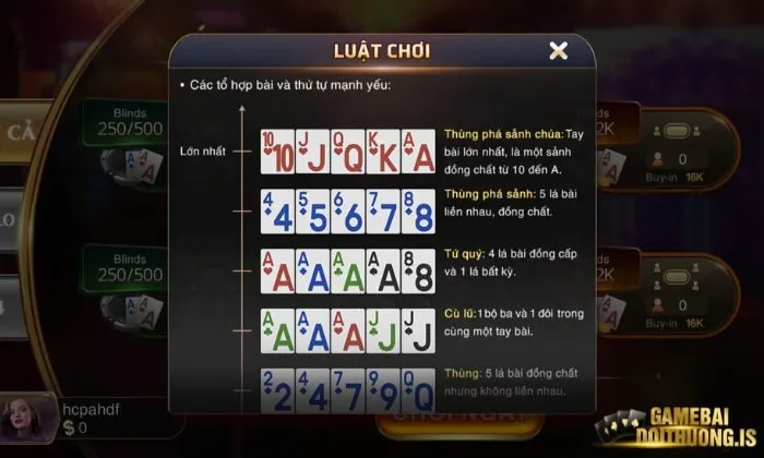Những lá bài được sử dụng trong Poker Mayclub